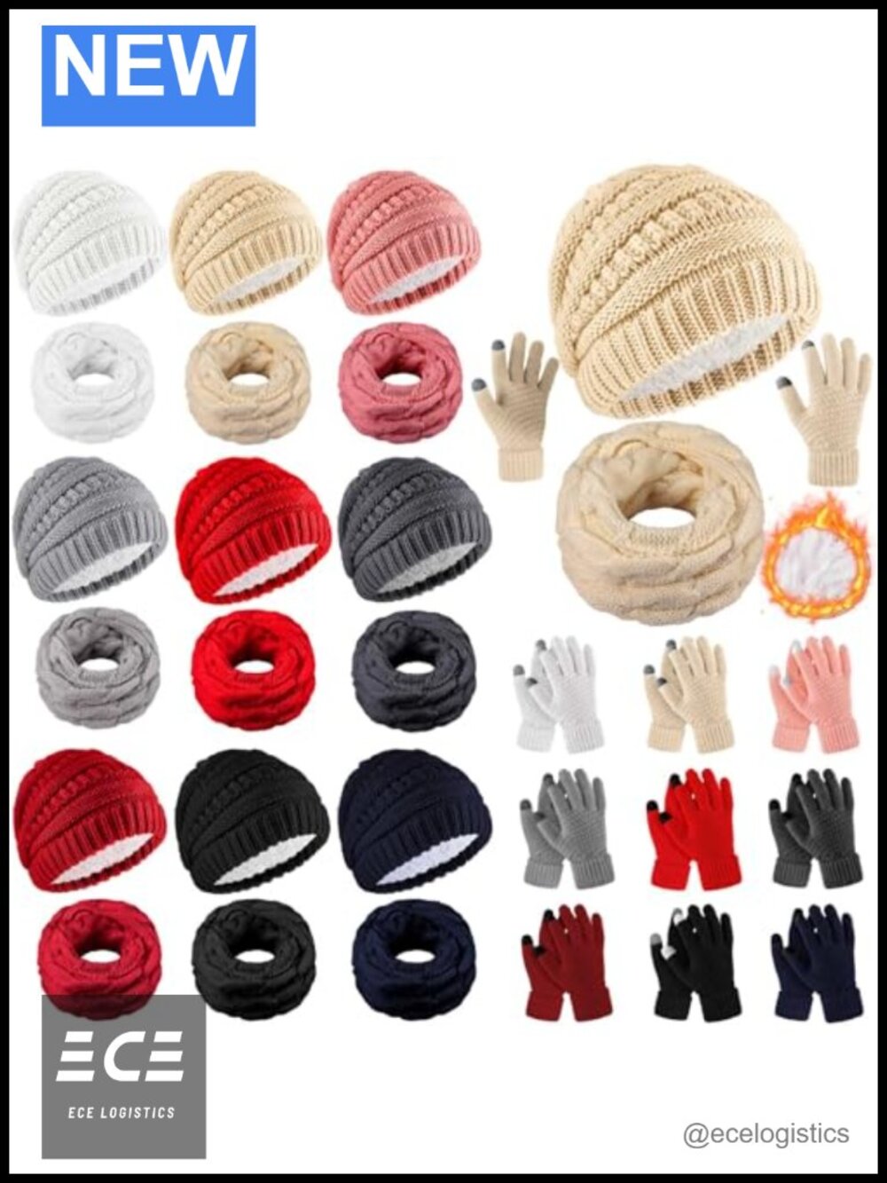 27 Pc Winter Set Knitted Beanie Hats Infinity Scarves Touch Screen Gloves
